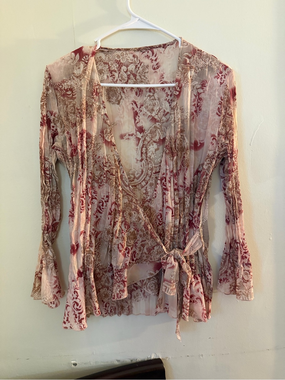 Notations Rose and Cream Paisley Tie-Waist Wrap Blouse
